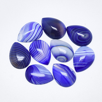 Natural Banded Agate/Striped Agate Cabochons, Dyed, Teardrop, Blue, 25x18x6~7mm