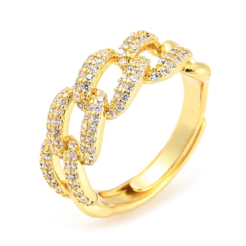 Cubic Zirconia Adjustable Ring, Real 18K Gold Plated Brass Ring, Lead Free & Cadmium Free, Clear, Inner Diameter: 17mm
