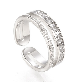 304 Stainless Steel Cuff Rings, Open Rings, with Clear Cubic Zirconia, Stainless Steel Color, Size 6~9, Inner Diameter: 16~19mm