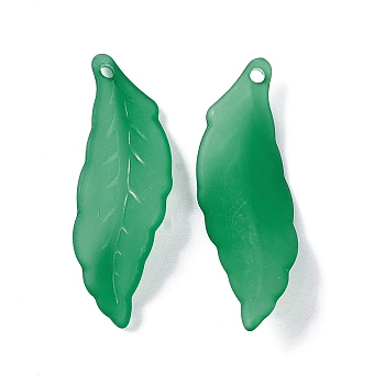 Frosted Resin Pendants, Leaf, Green, 29x10x3mm, Hole: 1.5mm