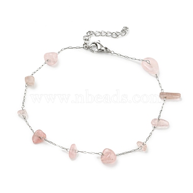 Bracelet de cheville en perles de pierres précieuses mélangées naturelles avec 304 chaînes en acier inoxydable pour femmes(AJEW-Z008-01)-2