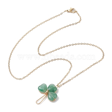 collier pendentif trèfle en aventurine verte naturelle(NJEW-JN05023-01)-4