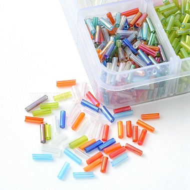 96G 8 Colors Transparent Colours Rainbow Glass Bugle Beads(SEED-YW0002-34)-2