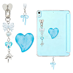 1 Set Heart & Bowknot Zinc Alloy Acrylic Mobile Phone Holders & Pendant Decorations, with Mobile Dustproof Plugs, Platinum, Deep Sky Blue, 135mm(AJEW-ME0002-81A)