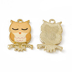 Painted Alloy Pendants, Owl Charm, Cadmium Free & Nickel Free & Lead Free, Golden, Sandy Brown, 21.5x15x2.3mm, Hole: 2mm(PALLOY-P288-01G-03)