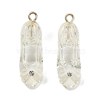 Transparent Resin Rhinestone Pendants, High-Heeled Shoes, with Golden Iron Loop, Clear, 27.5x8.5x11mm, Hole: 1.8mm(RESI-Q021-01C)