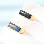 Brass with Natural Lapis Lazuli Cuff Open Rings for Women, Lead Free & Cadmium Free, Rectangle, Ion Plating(IP), 17mm(GG-CBA0B5A-04G-01)