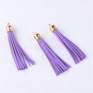 Faux Suede Tassel Pendant Decorations, with CCB Plastic Cord Ends, Golden, Medium Purple, 84~89x11.5~12mm, Hole: 2.5mm(FIND-T003-A13)