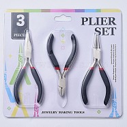 Carbon Steel Jewelry Pliers Sets, Ferronickel, Side Cutter, Round Nose and Chain Nose Pliers, Black, 11~12.5cm(PT-MSMC001-M1)