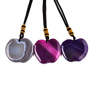 Natural Agate Pendant Necklaces, with Random Color Polyester Cords, Dyed, Apple, Mixed Color, 26~29.9 inch(66~76cm)(NJEW-S421-008)