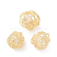 Plastic Beads, with Brass Wires Wrapped, Cadmium Free & Lead Free, Round, Light Gold, 8~10mm(KK-G424-08KCG)