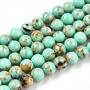 Assembled Synthetic Turquoise and Shell Beads Strands, Dyed, Round, Aquamarine, 4mm, Hole: 0.5mm, about 95pcs/strand, 15.7 inch(G-S212-4mm-04)