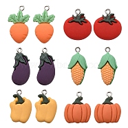 12Pcs 6 Styles Opaque Resin Pendants, Vegetable Charms, with Platinum Tone Alloy Loops, Mixed Color, 21~28x13~19.5x4~7mm, Hole: 2mm, 2pcs/style(CRES-YW0001-20)