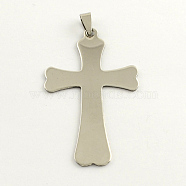 Non-Tarnish 201 Stainless Steel Cross Stamping Blank Tag Big Pendants, with Snap on Bails, Stainless Steel Color, 61x37x1mm, Hole: 3mm(STAS-S030-06)