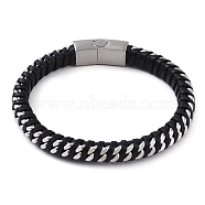 Leather Cord Bracelets, with 304 Stainless Steel Magnetic Clasps, for Men Women, Stainless Steel Color, 8-1/4 inch(21cm), 8~10mm(BJEW-A009-04P)