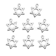 201 Stainless Steel Charms, Laser Cut, Star of David, Stainless Steel Color, 13x10x1mm, Hole: 1mm(STAS-Q243-LM136)