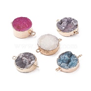 ARRICRAFT Plated Natural Druzy Agate Links Connectors, with Light Gold Plated Brass Findings, 30~40x20~30x8~17mm, Hole: 2mm, 5pcs/box(G-AR0002-28)