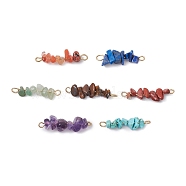 7Pcs 7 Styles Chakra Natural Red Jasper & Howlite & Tiger Eye & Carnelian & Green Aventurine & Lapis & Amethyst Chip Beaded Connector Charms, with 304 Stainless Steel Findings, Golden, 30x8x7mm, Hole: 1.8mm, 1pc/style(PALLOY-JF02893)