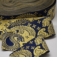 Polyester Ribbons, with Flower Pattern, Jacquard Ribbon, Medium Blue, 2 inches(52mm); 33yards/roll(30.1752m/roll)(OCOR-L018-44A-52mm)