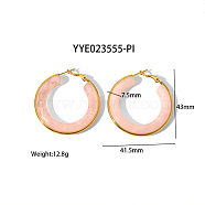 Stylish Stainless Steel Fever Hoop Earrings, with Thick Circle Design, Pink, 43x41.5x7.5mm(KA3294-1)