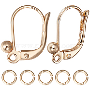 8 Pairs Brass Leverback Earring Findings, with Horizontal Loops, with 20Pcs Jump Rings, Real 14K Gold Plated, 15x12.5x3mm, Hole: 1.4mm, Pin: 0.8mm(KK-BBC0009-13)