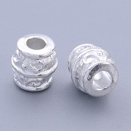 Tibetan Style Alloy Beads, Lead Free & Cadmium Free, Barrel, Silver Color Plated, about 8mm wide, 8mm thick, hole: 3.2mm(K08UN021)