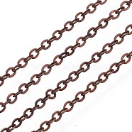 Brass Cable Chains, Soldered, with Spool, Flat Oval, Red Copper, 2x1.8x0.2mm, about 9.84 Feet(3m)/Roll(CHC-T008-08R)