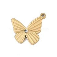 Ion Plating(IP) 304 Stainless Steel Pendants, with Rhinestone, Butterfly, Golden, 14x16x2mm, Hole: 1.2mm(STAS-C108-01G)