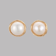 Stud Earrings, with Natural Cultured Freshwater Pearl, Brass Ear Nuts and 304 Stainless Steel Stud Earring Findings, Golden, 11.5~12.5x10~10.5mm, Pin: 0.8mm(EJEW-JE04047)
