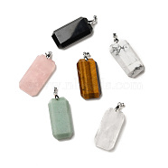 Natural Mixed Stone Pendants, Faceted Rectangle Charms, with Platinum Plated Brass Snap on Bails, Lead Free & Cadmium Free, 40~41x20~21x6~9mm, Hole: 4.3x3.8mm(G-H286-05P)