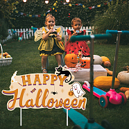 Plastic Yard Signs Display Decorations, for Outdoor Garden Decoration, Word Happy Halloween, PeachPuff, 210x390x4mm(DIY-WH0248-019)