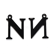 304 Stainless Steel Alphabet Charms, Electrophoresis Black, Letter.N, 12x9.5x1mm, Hole: 1mm(STAS-H122-N-EB)