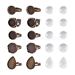 Finger Rings Making Kits, Including 40Pcs Adjustable Brass Finger Rings Component, 40Pcs Transparent Teardrop Glass Cabochons, Antique Bronze, Glass Cabochons: 40Pcs(DIY-FW0001-12)