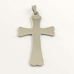 Non-Tarnish 201 Stainless Steel Cross Stamping Blank Tag Big Pendants, with Snap on Bails, Stainless Steel Color, 61x37x1mm, Hole: 3mm(STAS-S030-06)