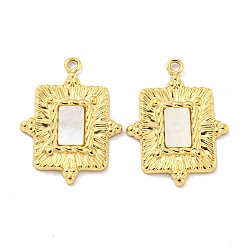 PVD Vacuum Plating 304 Stainless Steel Pendants, with Shell, Rectangle Charms, Real 18K Gold Plated, Seashell Color, 19x14x2mm, Hole: 1.2mm(STAS-L278-119G)