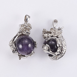 Gemstone Pendants, with Platinum Tone Brass Findings, Dragon, 43x28x26.5mm, Hole: 3x6mm(G-L477-B05)