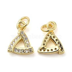 Brass Micro Pave Cubic Zirconia Pendants, Cadmium Free & Lead Free, Long-Lasting Plated, with Jump Ring, Triangle, Real 18K Gold Plated, 10x8x2.5mm, Hole: 2.4mm(KK-E048-07G)