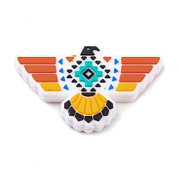 Food Grade Eco-Friendly Aztec Print Thunderbird Eagle Bird Silicone Focal Beads, Silicone Teething Beads, Colorful, 20.5x34x6mm, Hole: 2.8mm(SIL-K005-04D)