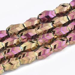 Electroplate Glass Beads Strands, Frosted, Faceted, Barrel, Orchid, 7.5x7.5x11mm, Hole: 1.2mm, about 60pcs/strand, 25.9 inch(EGLA-T018-02-B02)