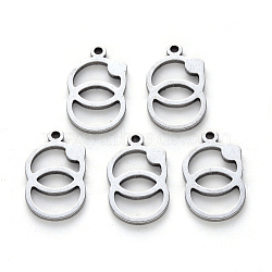 304 Stainless Steel Pendants, Laser Cut, Ring with Ring, Stainless Steel Color, 17x10x1mm, Hole: 1.2mm(STAS-N092-77)