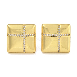 Rack Plating Brass Micro Pave Clear Cubic Zirconia Stud Earrings, Cadmium Free & Lead Free, Square, 17.5x17.5mm(EJEW-I313-10G-02)