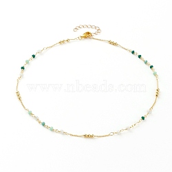 Faceted Glass Beaded Necklaces, with Brass Beads and Lobster Claw Clasps, Round, Real 18K Gold Plated, Colorful, 15-5/8 inch(39.7cm)(NJEW-JN03278-04)