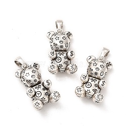 Rack Plating Brass Pendants, Bear with Star Charms, Lead Free & Cadmium Free, Antique Silver, 26.5x14.5x9mm, Hole: 6x4mm(KK-A177-03AS)