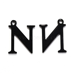 304 Stainless Steel Alphabet Charms, Ion Plating(IP), Electrophoresis Black, Letter.N, 12x9.5x1mm, Hole: 1mm(STAS-H122-N-EB)