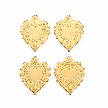 201 Stainless Steel Pendants, Heart, Real 18K Gold Plated, 30x23x1.5mm, Hole: 1.6mm