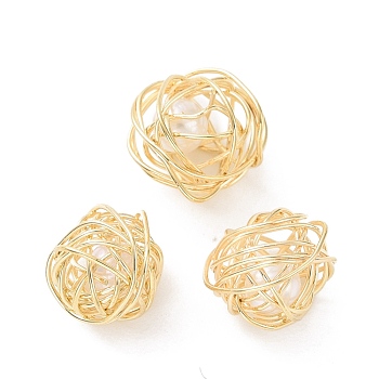 Plastic Beads, with Brass Wires Wrapped, Cadmium Free & Lead Free, Round, Light Gold, 8~10mm
