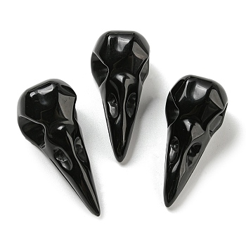 Natural Obsidian Pendants, Bird Head Skull Charms, 47~49x20~22x20~22mm, Hole: 2~2.5mm
