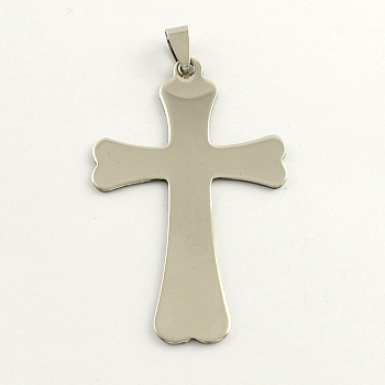 Non-Tarnish 201 Stainless Steel Cross Stamping Blank Tag Big Pendants, with Snap on Bails, Stainless Steel Color, 61x37x1mm, Hole: 3mm