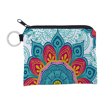 Mandala Flower Pattern Polyester Clutch Bags, Change Purse with Zipper & Key Ring, for Women, Rectangle, Crimson, 12x9.5cm