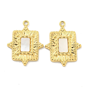 PVD Vacuum Plating 304 Stainless Steel Pendants, with Shell, Rectangle Charms, Real 18K Gold Plated, Seashell Color, 19x14x2mm, Hole: 1.2mm